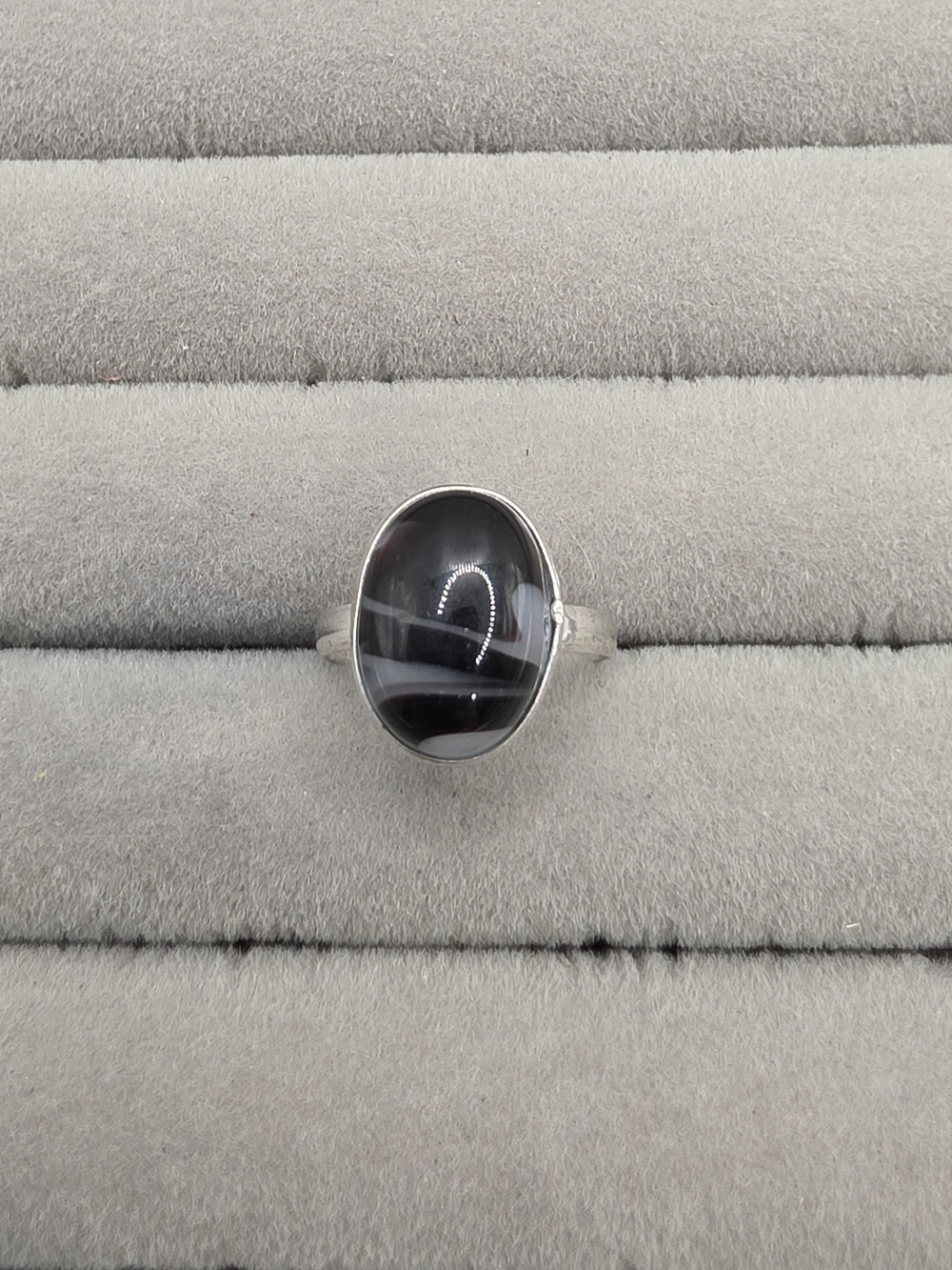 Silver Plated Banded Agate Oval Ring Size 7
